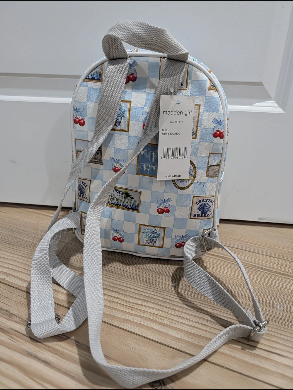 Madden Girl Blue and White Coastal Print Mini Backpack